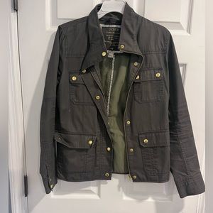 J. Crew Olive Green Resin-coated twill field jacket. Size small.